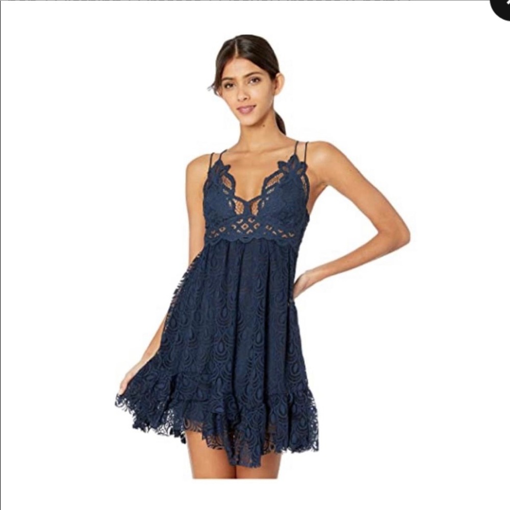 Free People Navy Adella Burnout Velvet dress